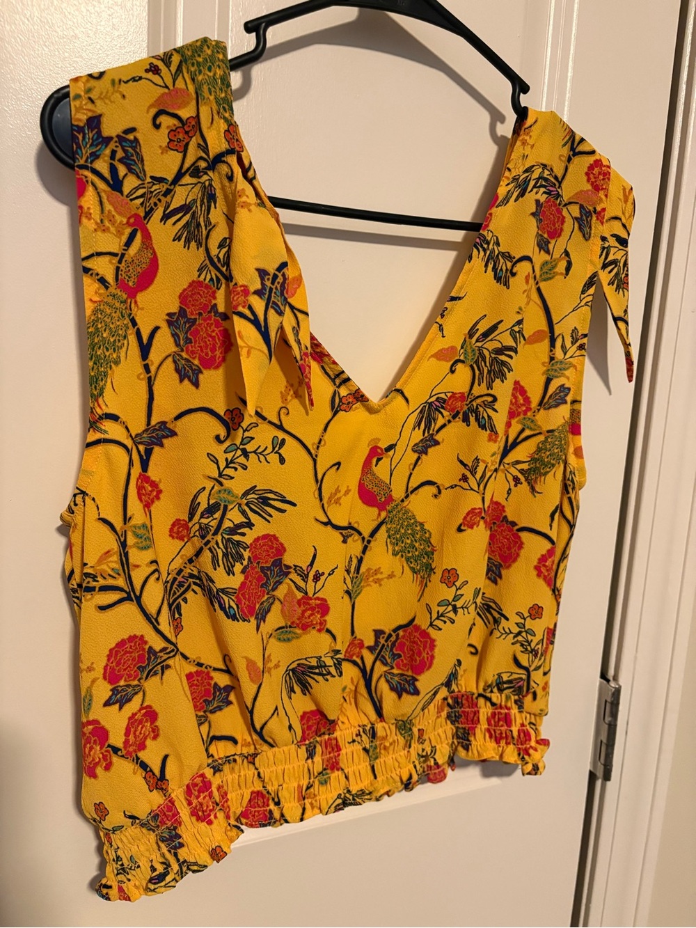 Rose & Olive Yellow Floral V-Neck Cropped Top